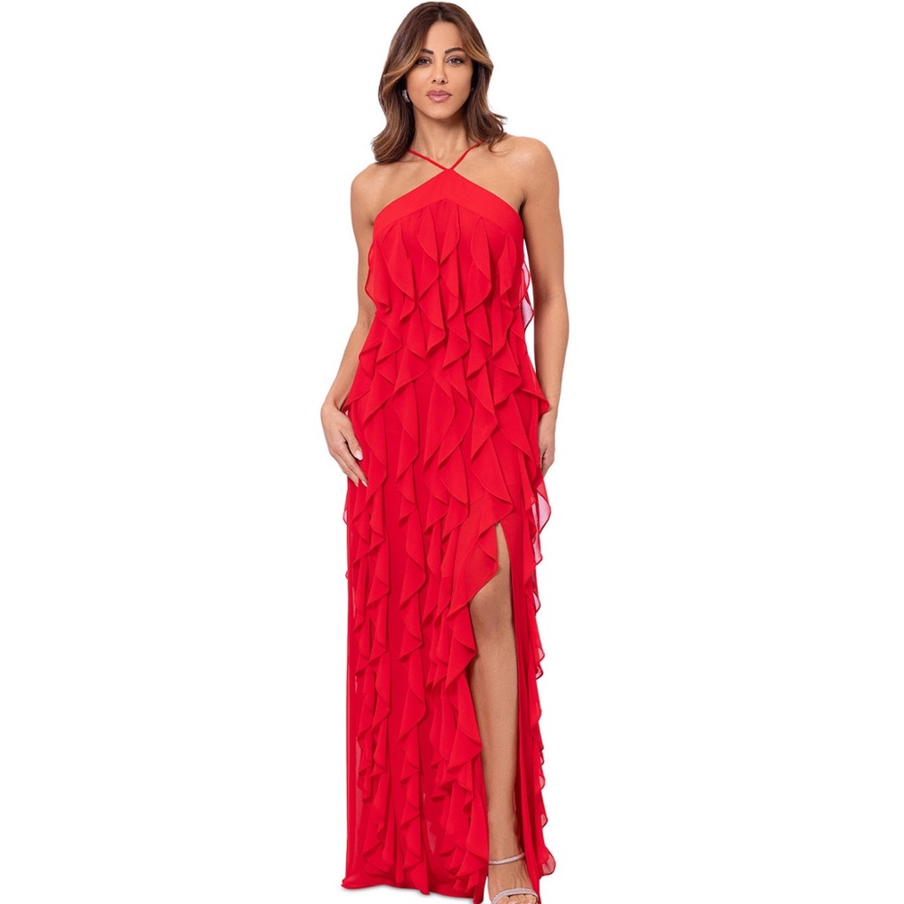 XSCAPE Women’s Corkscrew Ruffle Chiffon Gown Size 16